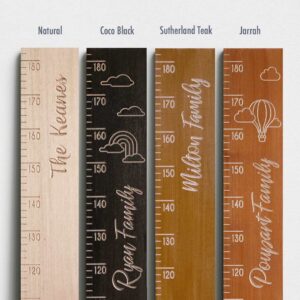 Wooden Height Ruler showing various available stains